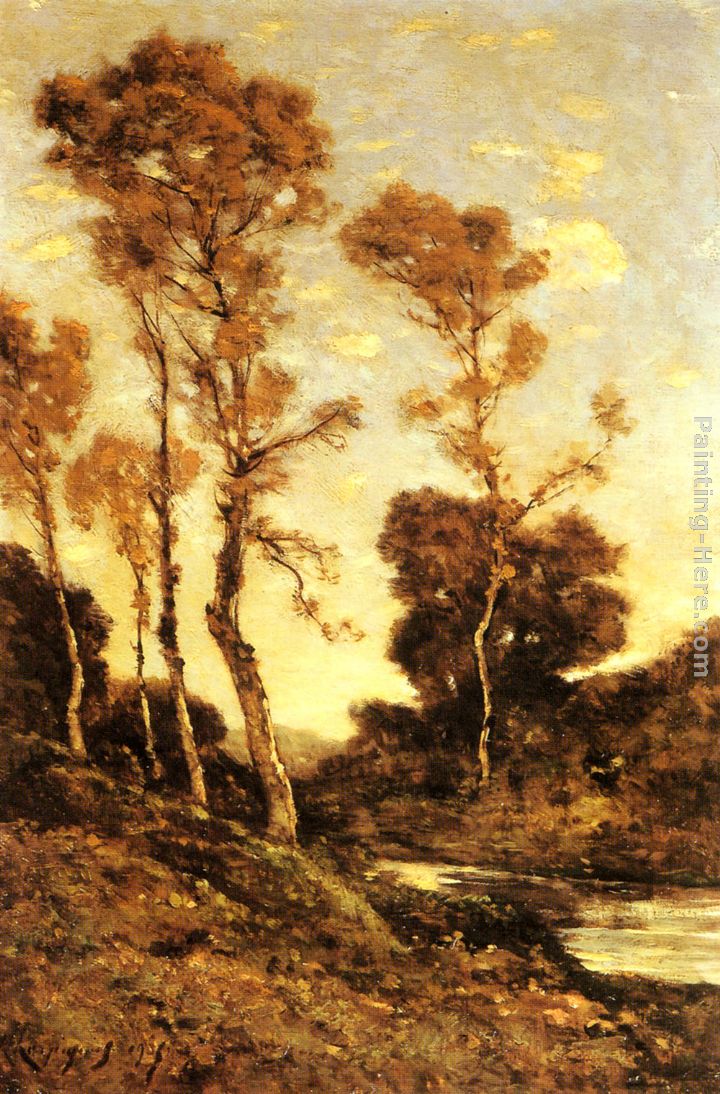 Autumnal River Landscape painting - Henri-Joseph Harpignies Autumnal River Landscape art painting